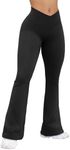 OQQ Women's Flared Pants Ribbed Cross Over High Waist Bell Bottoms Lounge Travel Pants Black