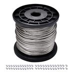 Little World 1/16 Wire Rope, 304 Stainless Steel Wire Cable, 7x7 Strand Core, 328FT Length Aircraft Cable, 368 lbs Breaking Strength with 100 Pcs Aluminum Crimping Sleeves