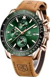 BENYAR Luxury Business Casual Party-Wear Silicone Chronograph Date Display Watch for Men (Brown-Gold-Green)