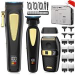 Zesuti Cordless Barber Hair Clippers Trimmer Electric Shaver Set for Men,Professional Hair Cutting Kit & Zero Gap T-Blade Trimmer & 7500 RPM Foil Shaver with LCD Display,Mens Gift