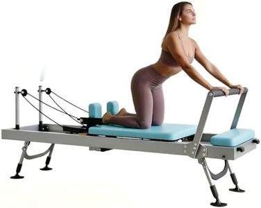 Professional Foldable Pilates Reformers,197x56x68-75cm Adjustable Steel Frame Height Pilates, Silent Resistance Cords for Advanced & Beginners Users , Up to 200kg Weight Capacity, Blue