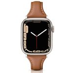 Tuocal Genuine Leather Strap Compatible with Apple Watch Straps 38mm 40mm 41mm, Slim Thin Soft Replacement Strap for Apple Watch iWatch Series 8 7 6 5 4 3 2 1 SE Sport Edition Women, Brown