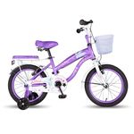 Vaux Angel 14T Cycle for Girls 3 to 5 Years with Support Wheels, Basket & Backseat, Kids Bicycle with Steel Frame & Tubular Tyres,Girls Cycle with Ideal Height 2ft 9inch-3ft 6inch (Purple-White)