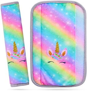 MHJY Seat Belt Pads for Kids Seatbelt Strap Cover 2 Packs Unicorn Car Seat Belt Covers Soft Comfortable Harness Pad for Toddlers Girls Boys Children, Rainbow