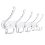 SKOLOO Wall Mounted Coat Rack Hook, 5 Tri Hooks - Heavy Duty Stainless Steel Coat Hooks for Hanging, Coat Hanger Wall Mount, White Hook Rack