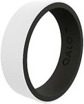 QALO Women's Rubber Silicone Ring, Blank Strata Rubber Wedding Band, Breathable, Durable Engagement Silicone Ring, 6mm Wide 1.85mm Thick, White & Black, Size 8