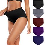 Molasus Women's Soft Cotton Underwear Briefs High Waisted Postpartum Panties Ladies Full Coverage Plus Size Underpants Pack of 5,Medium