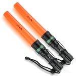 2 Pack UltraFire 11-Inch Signal Traffic Wand Baton LED Flashlight 250 Lumen, Red Flashing Mode, Wrist Strap Lanyard, Side Clip, Orange Finish for Kids Outdoor Camping Safety