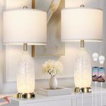 Rinweey 26" Modern Clear Glass Table Lamps Set of 2,Nightstand Lamp with USB A+C Ports & AC Outlet,Bedside Lamps with 3-Way Dimmable Touch Control Night Light for Bedroom Living Room(Bulbs Included)