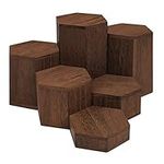 BELLE VOUS 6 Pack Wooden Hexagon Display Risers - Wood Showcase Stands for Shelves and Countertops - Step Plinths for Jewellery, Retail, Figures, Cupcakes and Desserts