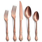 FULLYWARE 30-Piece Rose Gold Silverware Set, Stainless Steel Satin Finish Cutlery Flatware Set Include Forks, Spoons and Knives, Rose Pattern Design, Service for 6