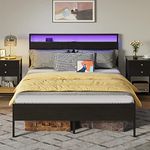 Rolanstar Bed Frame with USB Charging Station, Queen Bed Frame with LED Lights Headboard, Platform Bed with Strong Metal Slats, Under Bed Storage Clearance, No Box Spring Needed, Noise Free