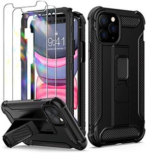 ORETech Designed for iPhone 11 Pro Max Case with [2 x Tempered Glass Screen Protectors] [Built-in Kickstand] Shockproof iPhone 11 Case 360° Full Body Protective Silicone TPU Bumper Cover - Black