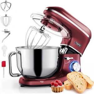 Fentic Robot Pâtissier – 2000W – Bol mélangeur en acier inoxydable (6,2L) – Avec fouet, Crochet pétrisseur et Batteur plat – Incl. et accessoires supplémentaires (Rouge)