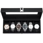 Ohuhu Watch Box for Men 6 Slot Watch Organizer Jewelry Box Leather Watch Cabinet Storage Organizer Case, Ideal Gift for Father (Black)