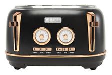 Haden Dorset 75083 Stainless Steel 1500W Retro Toaster 4 Slice Wide Slot w/Removable Crumb Tray and Settings, Black/Copper Toasters w/Adjustable Browning Control, Smart Toaster