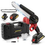 TOMAHAWK® TCS-8A Cordless Chainsaw 8 inch with Brushless motor, 20V Battery, Dual Switch Safety, Includes 2 Batteries & Charger, Portable Electric Handheld Saw for Gardening, Wood Cutting.