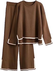 Tanming Women's 2 Piece Outfits Long Sleeve Knit Sweater Top Wide Leg Pants Lounge Sets Tracksuits (Brown-S)