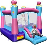 COSTWAY Kids Bouncy Castle, Inflatable Bouncer House with Slide, Basketball Rim, Jumping Area and Carrying Bag, Blow Up Jumper for Indoor Outdoor (Princess)