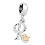 QueenCharms Initial A-Z Letter Charm Golden Heart Alphabet Dangle Beads for Bracelets & Necklaces (R)