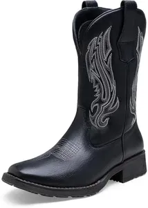 Jousen Cowboy Boots for Men Embroidery Men's Western Boots Retro Square Toe Mens Boots Botas Vaqueras Para Hombre (AMY8420 black 13)