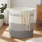 OIAHOMY 80L Laundry Hamper with Handles,Decorative Basket for Living room,Woven Storage Basket for Toys Bin,Pillows, Blankets,Clothes-20x18in-Gradient Gray