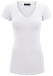 Lock and Love LL WT1606 Womens Basic Fitted Short Sleeve V-Neck T Shirt M White