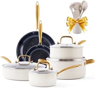 Ceramic Pots and Pans Set - 16PCS Kitchen Cookware Sets Nontsick Non Toxic Cookware Set With Dutch Oven, Frying Pan, Saucepan, Sauté Pan, Cooking Utensils Set, Gold Pots and Pans for Cooking Set Gifts