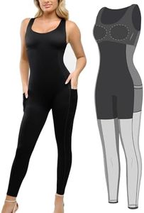 Popilush Shapewear Workout Jumpsuit for Women - Built In Shapewear Square Neck Romper with Pocket Bodysuit for Women