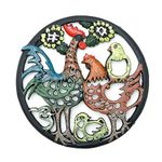 Sungmor Cast Iron Cock Trivet for Wood Stove - Dia-21cm Cock Family Image - Rustproof Round Stands for Hot Pots/Dishes/Pans - Decorative Metal Table Trivet for Kitchen Cooking