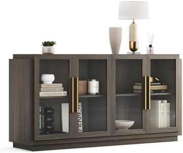 BELLEZE Sideboard Buffet Cabinet, Modern Wood Glass-Buffet-Sideboard with Storage, Console Table for Kitchen, Dining Room, Living Room, Hallway, or Entrance - Brixston (Brown)