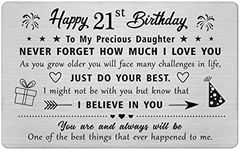 FALOGI Daughter 21st Birthday Card, 21 Year Old Birthday Gifts Daughter, Metal Engraved Wallet Card