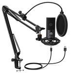 Fifine USB Podcast Microphone Kit for PC Computer, Studio Condenser Mic with Boom Arm, Gain Control, Shock Mount for Recording, Voiceover, Video on Tiktok YouTube Video-T669