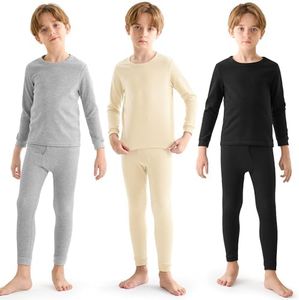 Resinta 3 Sets Boys Waffle Thermal Underwear Set Soft Winter Waffle Thermal Top and Bottom Long Johns Cotton Base Layer