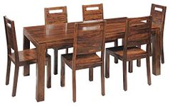 Krishna Wood Decor Sheesham Wood Dining Table 6 Seater | Wooden Dinning Room Furniture | 6 Chairs & Rectngle Table | Provincial Teak Finish