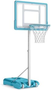 GYMAX Pool Basketball Hoop, Swimming Pool Basketball Game with Fillable Base, Anti-Rust Steel Frame, Height-Adjustable Portable Pool Basketball Net for Poolside, Kids & Adults