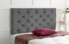 Gallop Sleep Chesterfield Headboard in Plush Velvet for Divan Bed with Matching Buttons (GREY, Double 4 FEET 6 INCHES, Height 24 INCHES)