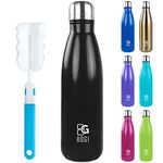 BOGI Insulated Water Bottles,750ml Metal Water Bottle,Leakproof Stainless Steel Water Bottle Keep Hot and Cold Water Bottle Bike Gym Sports Water Bottle for Girls Kids with Cleaning Brush(Black)