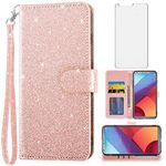 Asuwish Phone Case for LG G6 with Tempered Glass Screen Protector Cover and Cell Accessories Card Holder Slot Kickstand Glitter Wallet LGG6 ThinQ LG6 Thin Q G 6 Plus G6+ 6G VS988 H872 Women Men Pink