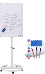 DexBoard Magnetic Mobile Whiteboard/Height Adjustable Dry Erase Board Easel on Rolling Stand w/Flipchart Easel Pad, 36" x 24", White