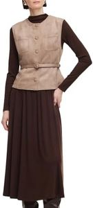 GOELIA Long Sleeve Sweater Dresses 2 Piece Outfits Sets Business Casual Faux Suede Vest and Knit Midi Dress 2 Piece Sets for Women Dressy Office Work Dark Beige