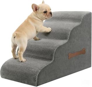 Dog Stairs Ramp for Small Dogs and Cats, 4-Step High Density Foam Pet Stairs Ramps, Removable Washable Cover, Cat Steps for Bed, Couch, Sofa and Car, Durable Non-Slip Curved Pet Ramp, 40x75x50cm Grey