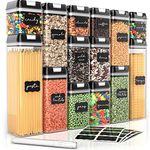 Simply Gourmet Food Storage Containers - Set of 14 Piece Pasta, Sugar, Flour & Cereal Dispenser Set w/Airtight Lids, Markers and Labels for Kitchen and Pantry Organisation