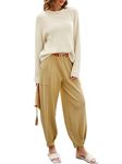 oten Womens Fashion 2 Piece Outfit Set Long Sleeve Knit Pullover Sweater Top and High Waist Pants Sweatsuit Lounge Sets Beige Khaki Medium