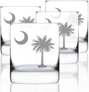 Bevvee South Carolina Flag - Whiskey Rocks Glasses - Set of 4 - State Themed Drinking Decor and Gifts for South Carolinian Women & Men - 10.25 Ounce
