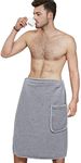 ProHomTex Men’s Bath Wrap, Microfiber Waffle Weave Absorbent Quick Dry Adjustable, One Size 20” x 58” (Grey)