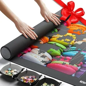 Newverest Jigsaw Puzzle Mat Roll Up, Saver Pad 39.4” x 23.6” Portable Keeper Up to 1000 Pieces with Non-Slip Rubber Bottom and Polyester Top + 3 Puzzle Sorting Trays, Travel-Friendly Storage Bag
