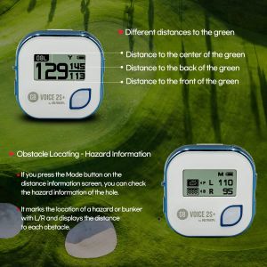 EPHIIONIY GolfBuddy Voice 2 Golf GPS Clip – 14hr Battery, Water Resistant, White/Navy