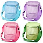 Frienda 4 Piece Beach Toys Mesh Beach Bag Shell Collecting Bag Cylindrical Bags with Adjustable Carrying Straps And Zipper (Pink, Blue, Green, Purple)