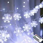 Christmas Snowflake Lights, 20 FT 40 LED Battery Operated String Lights with Remote, 8 Modes Timer Waterproof Hanging Decor Bedroom Room Party Wall Indoor Outdoor Xmas Tree Decorations Cool White